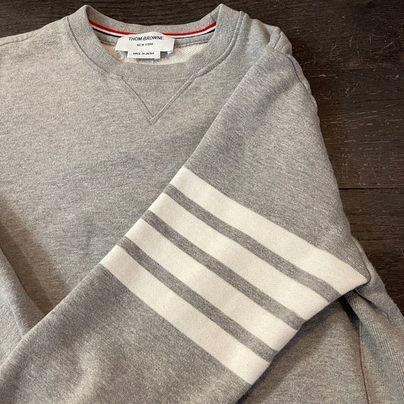 THOM BROWNE GREY COTTON STRIPED CREW NECK SWEATER SIZE 2 - Picture 6 of 15